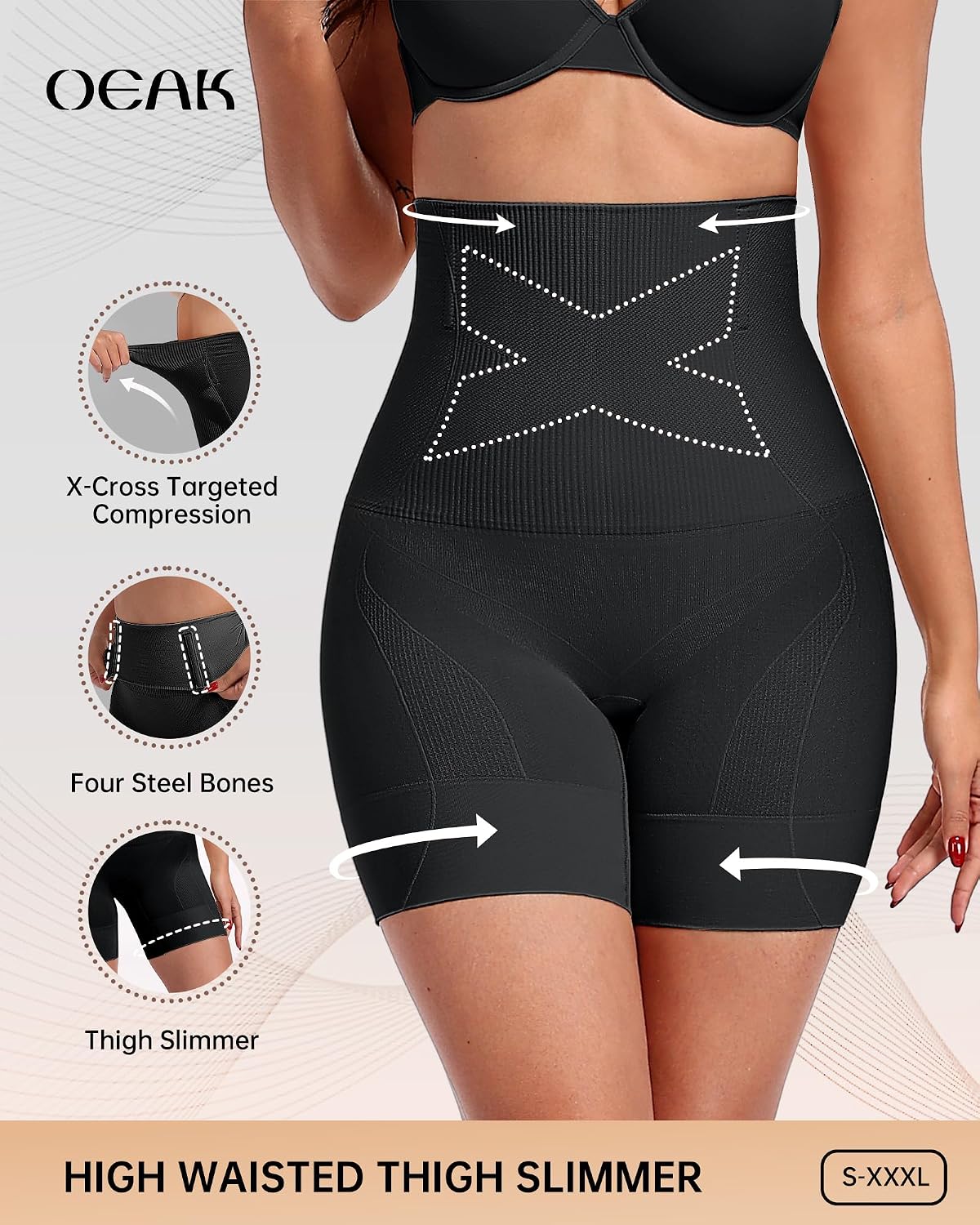 OEAK High Waisted Tummy Control Shapewear Shorts — image 2