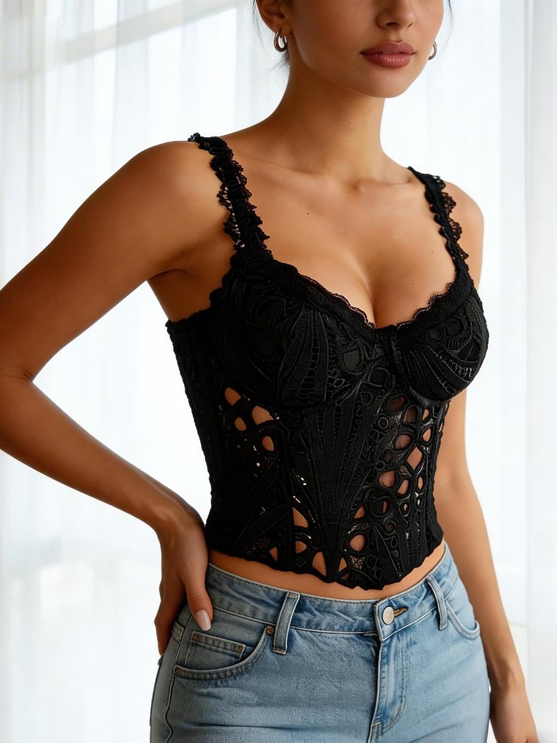 QIAIYALA Floral Lace-Up Corset Bustier — image 6