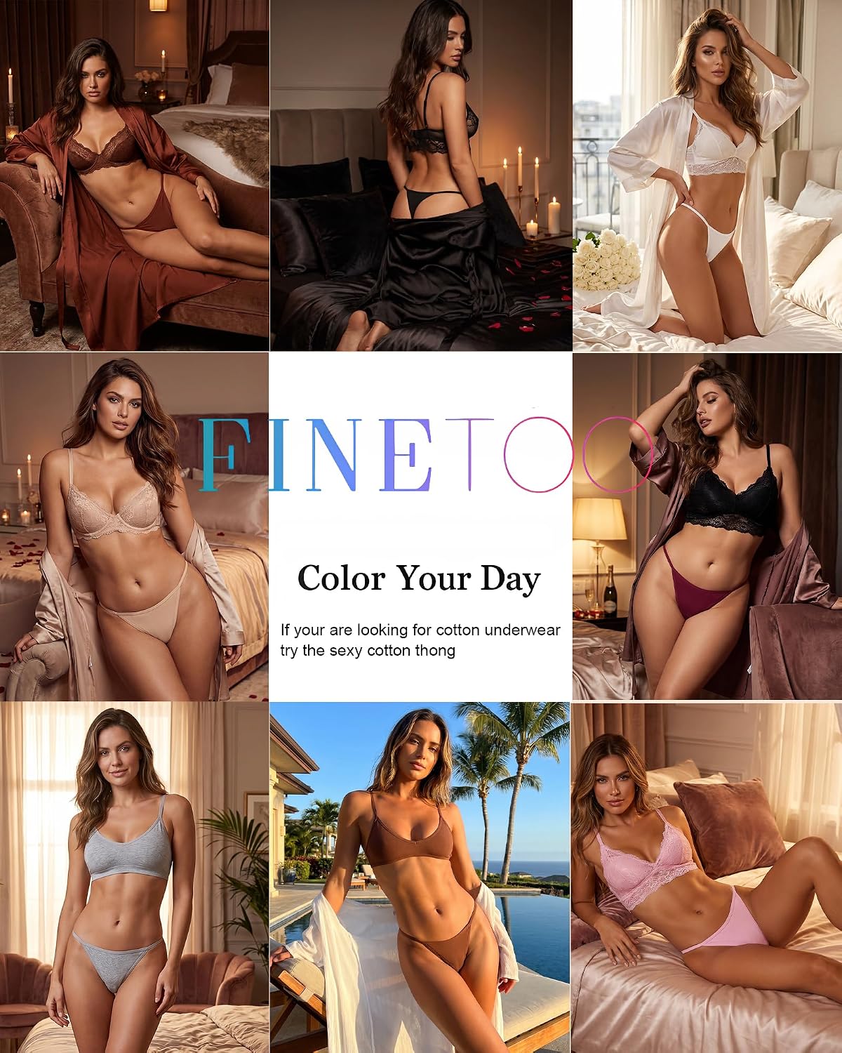 FINETOO 8-Pack Cotton Thongs for Women — image 4