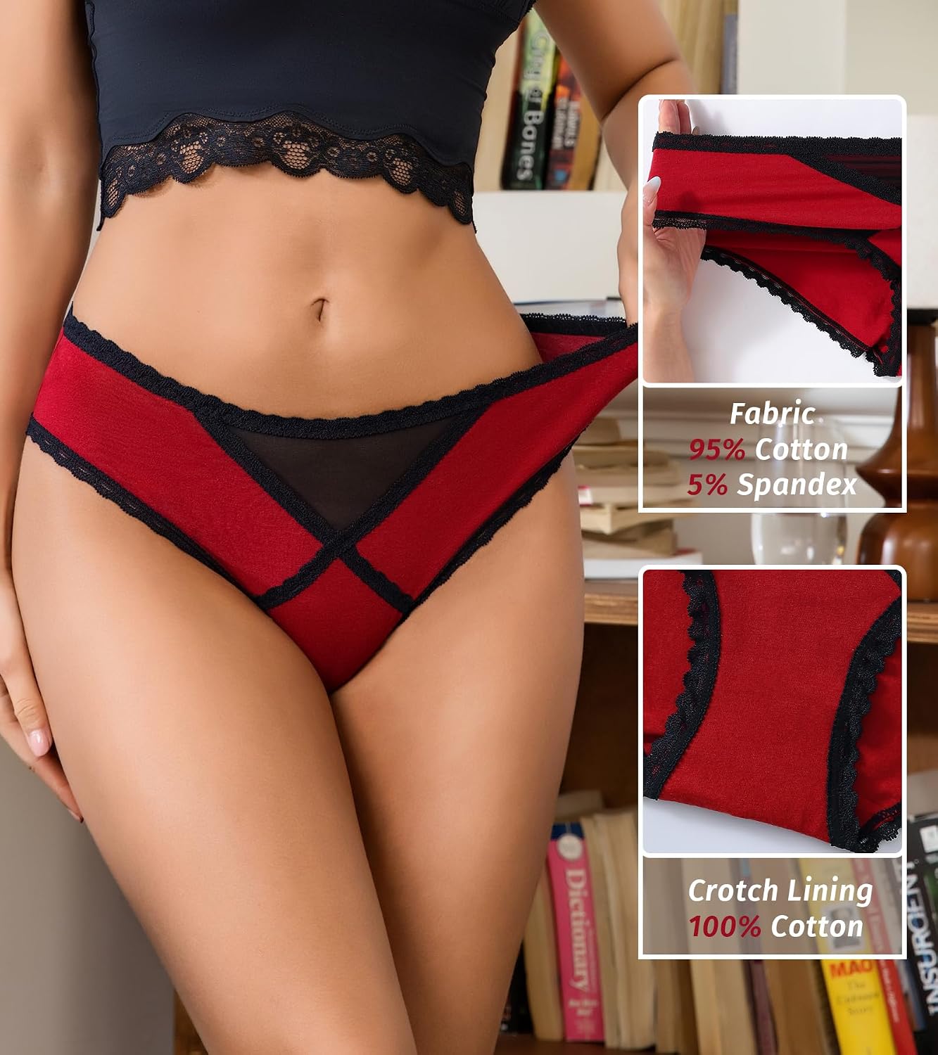 Cotton Lace Low Rise Cheeky Bikini Panties 6-Pack — image 3