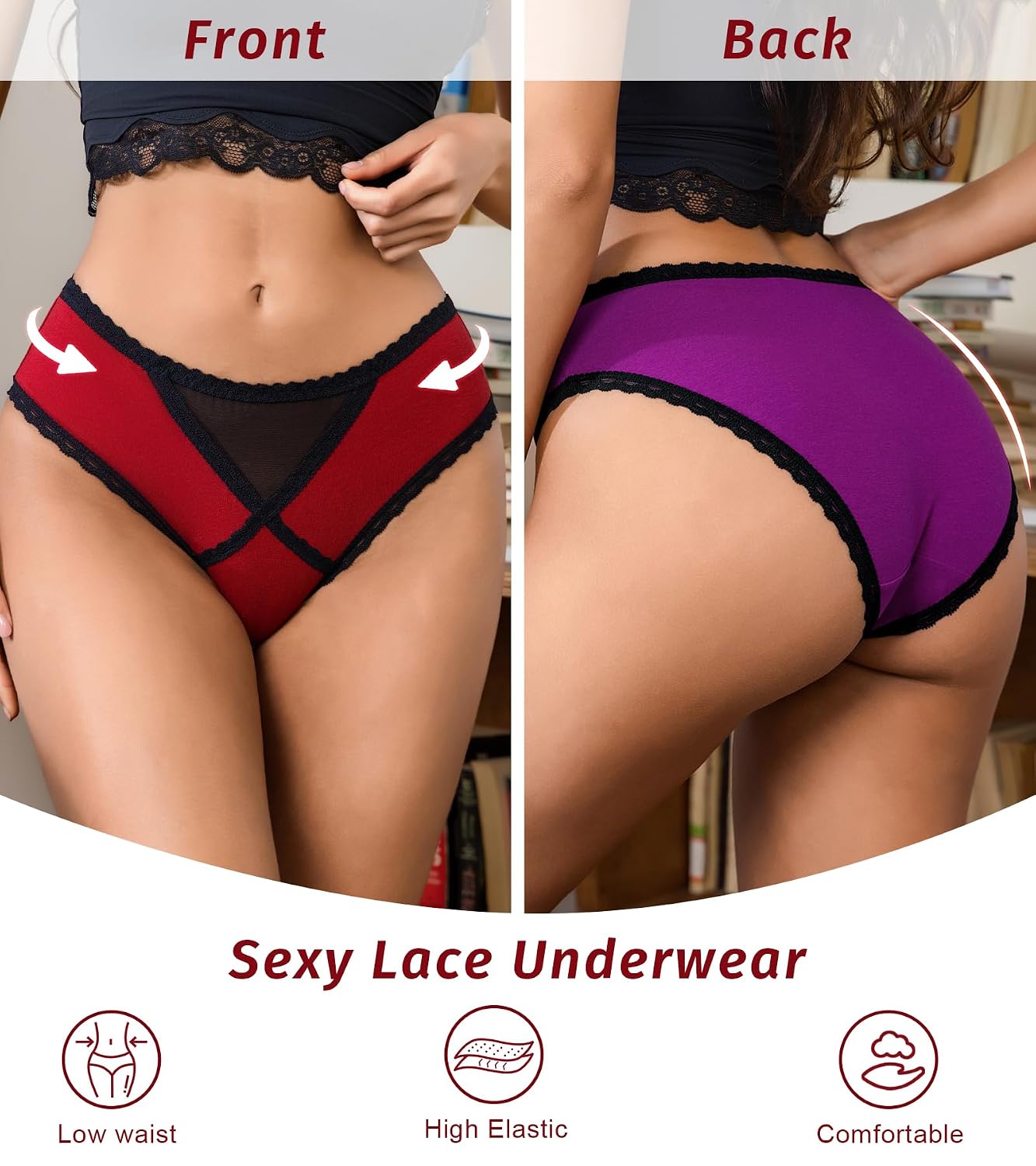 Cotton Lace Low Rise Cheeky Bikini Panties 6-Pack — image 4
