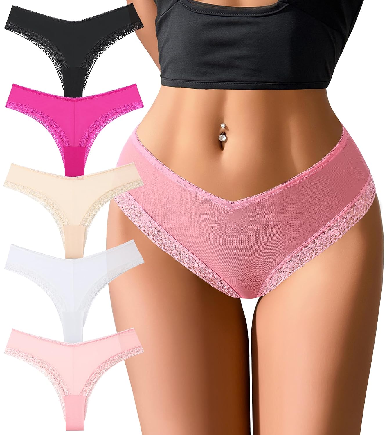 Neikuxia Lace Cheeky Bikini Panties 5-Pack