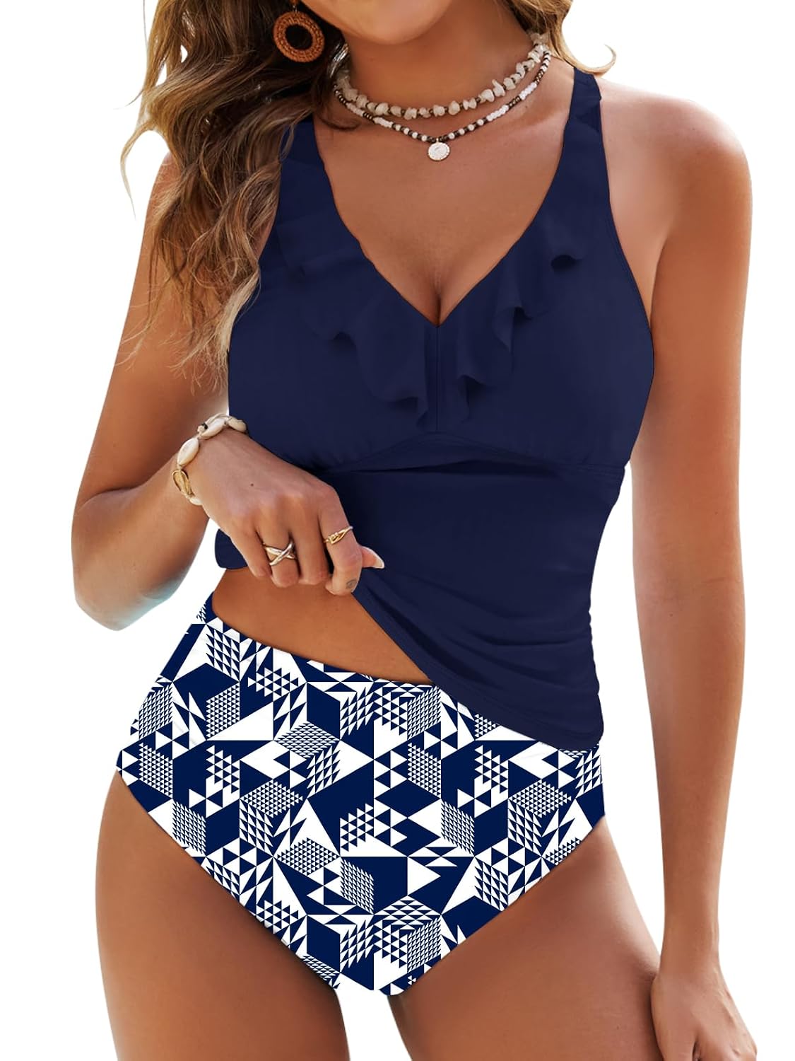Dridreo Ruffle V-Neck Tankini Two-Piece — image 10