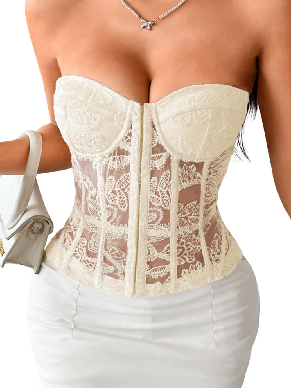 ShawGobow Lace Corset Top for Women, Strapless Bustier