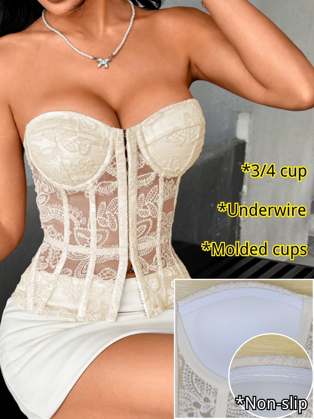 ShawGobow Lace Corset Top for Women, Strapless Bustier — image 2