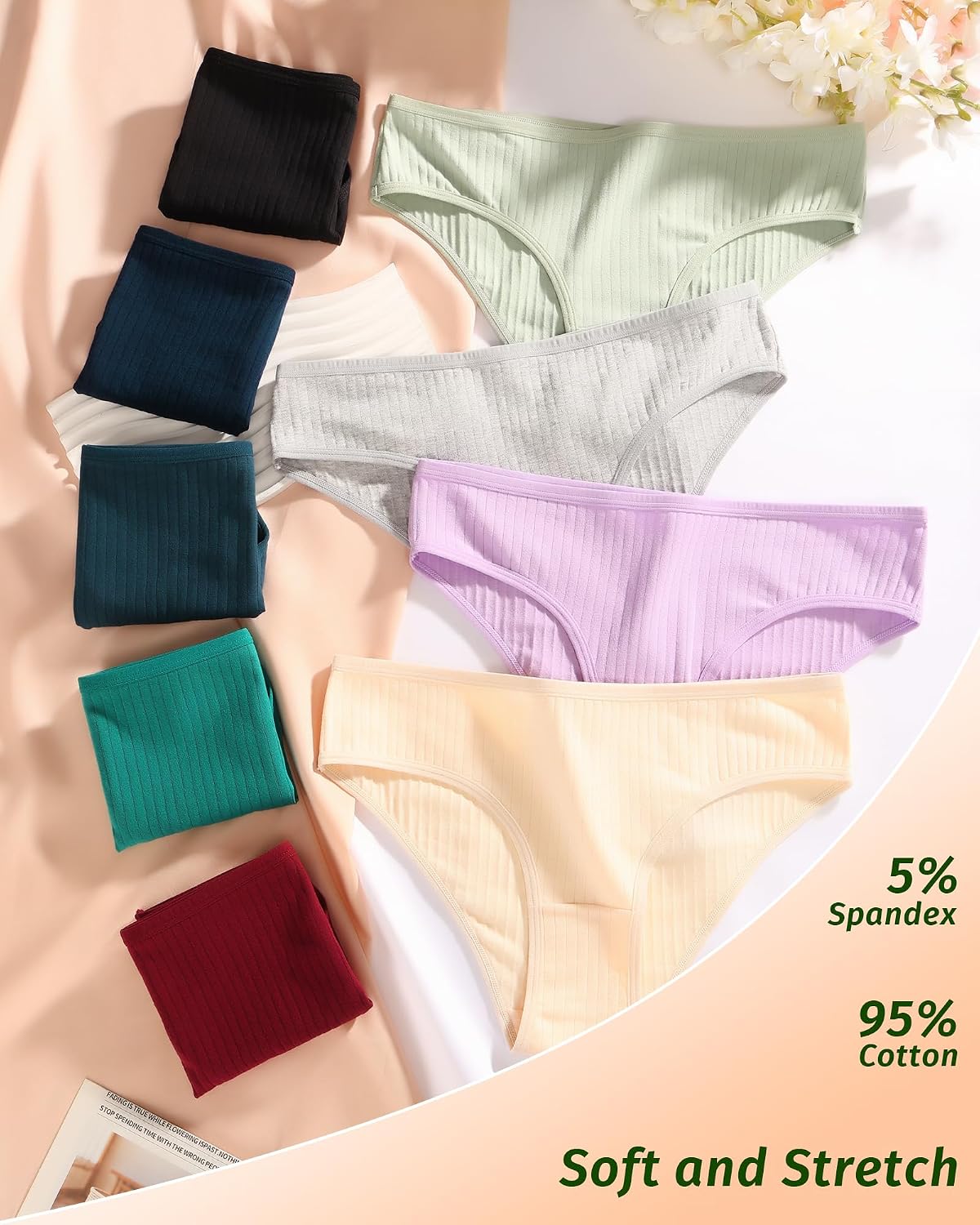 SIONCY Women's Soft Ribbed Cheeky Bikini Panties 9-Pack — image 3