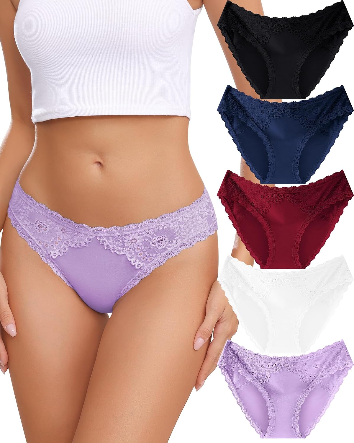 Oegho Women's Lace Cheeky Bikini Panties 5 Pack
