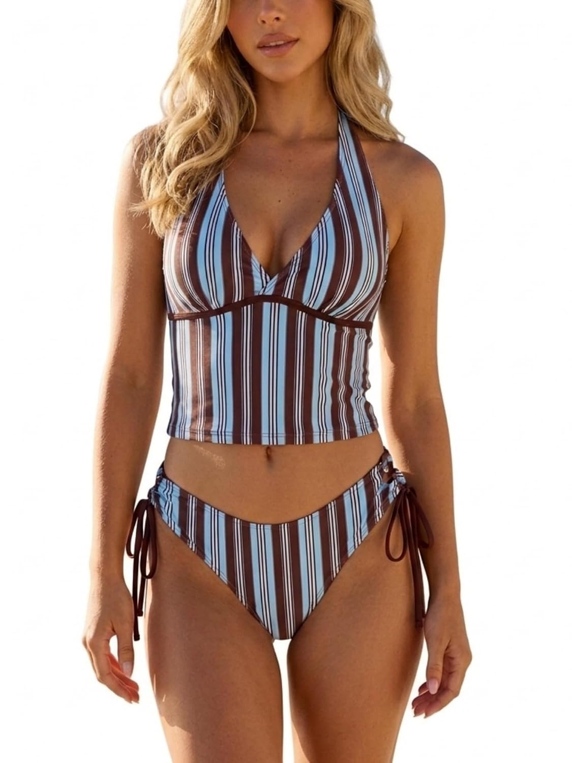 ZAFUL Deep V Printed Halter Tankini Set