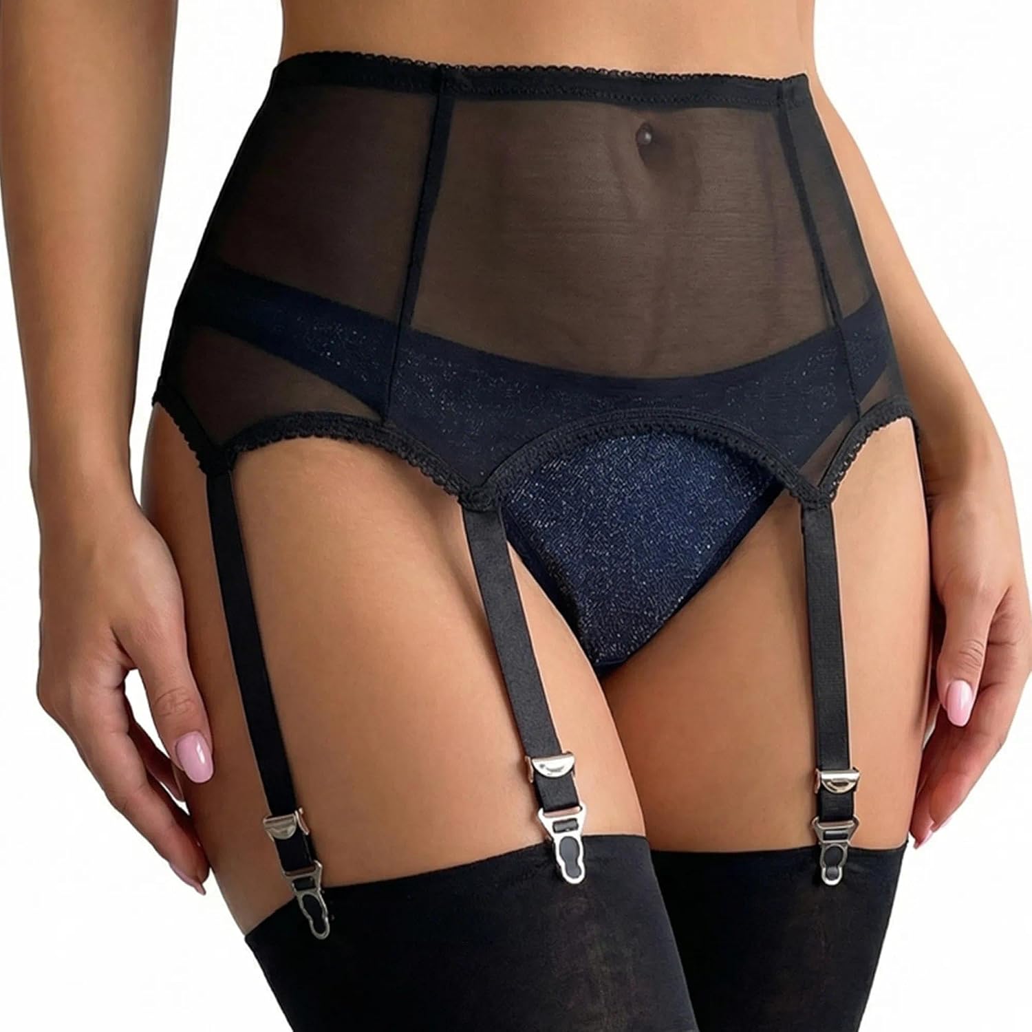 Eagerlove Plus Size Sheer Mesh Garter Belt