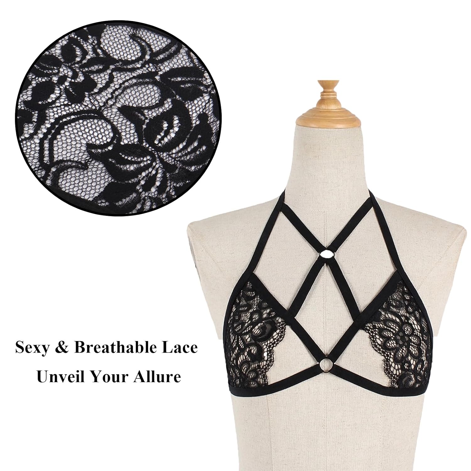 Looching Women's Black Lace Cage Harness Cami Bra — image 2