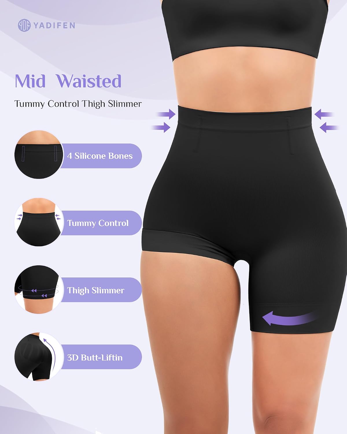 YADIFEN Mid Waisted Tummy Control Shapewear Shorts — image 3