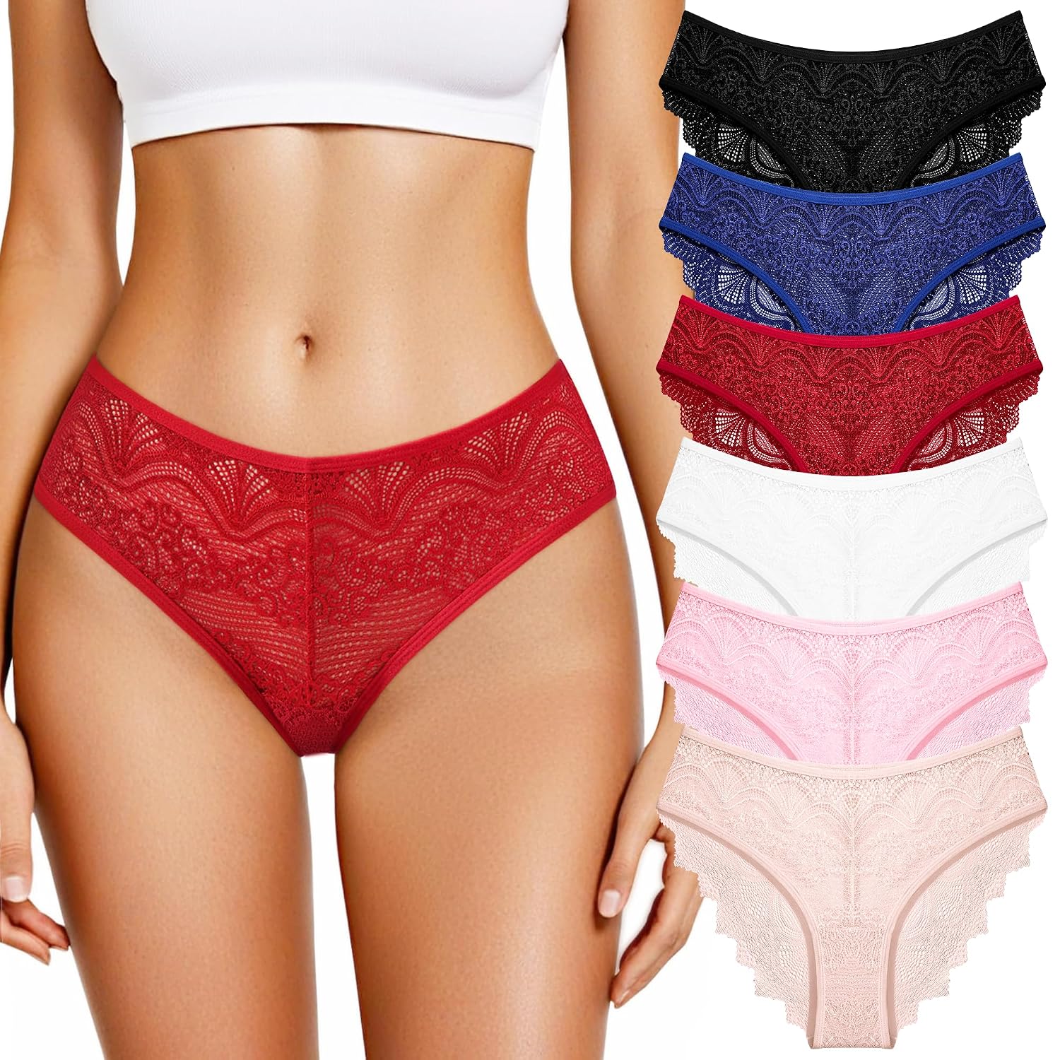 Neikuxia Women's Lace Hipster Bikini Panties Pack
