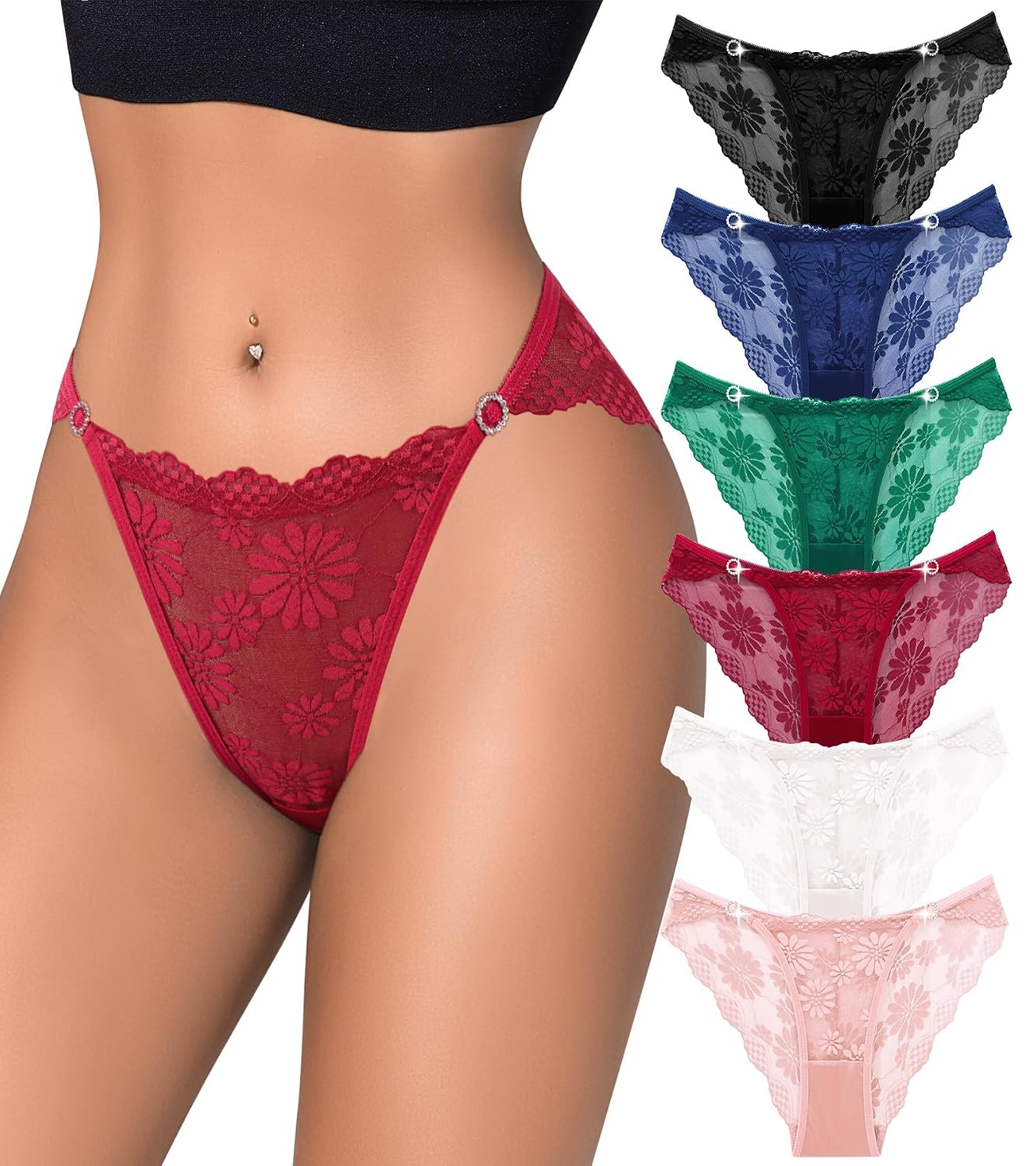 IROCUE Women's Lace Cheeky Panties 6-Pack