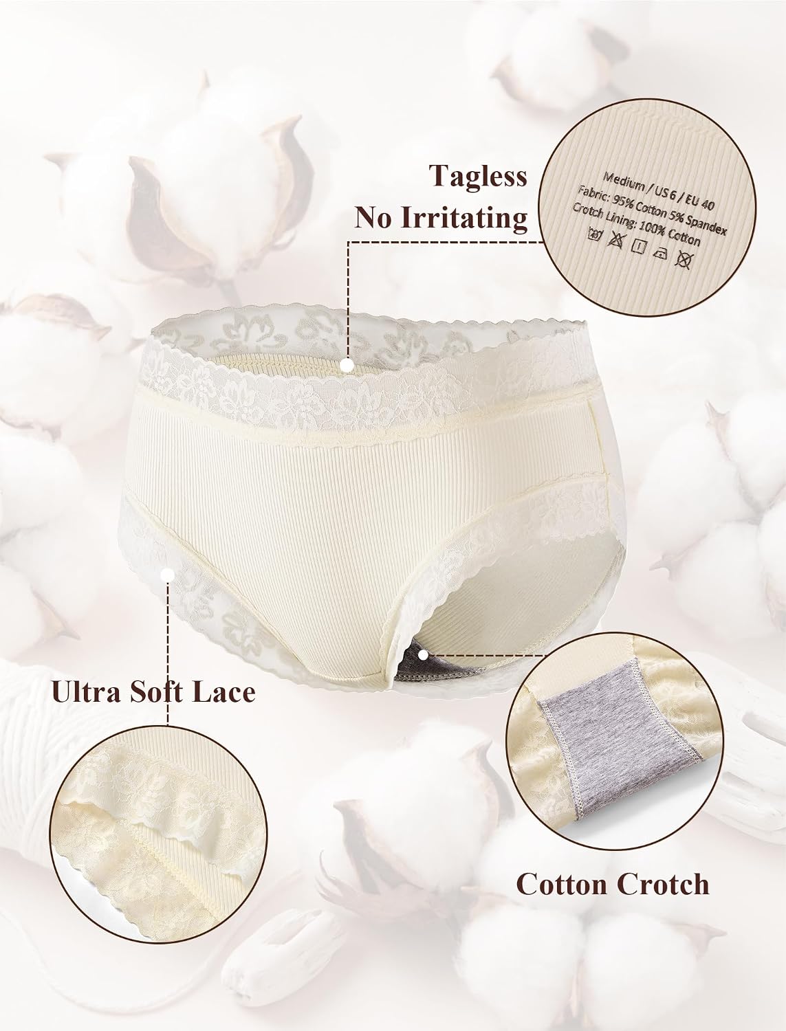 DUKAWA Women's Lace Cotton Bikini Panties 6-Pack — image 5