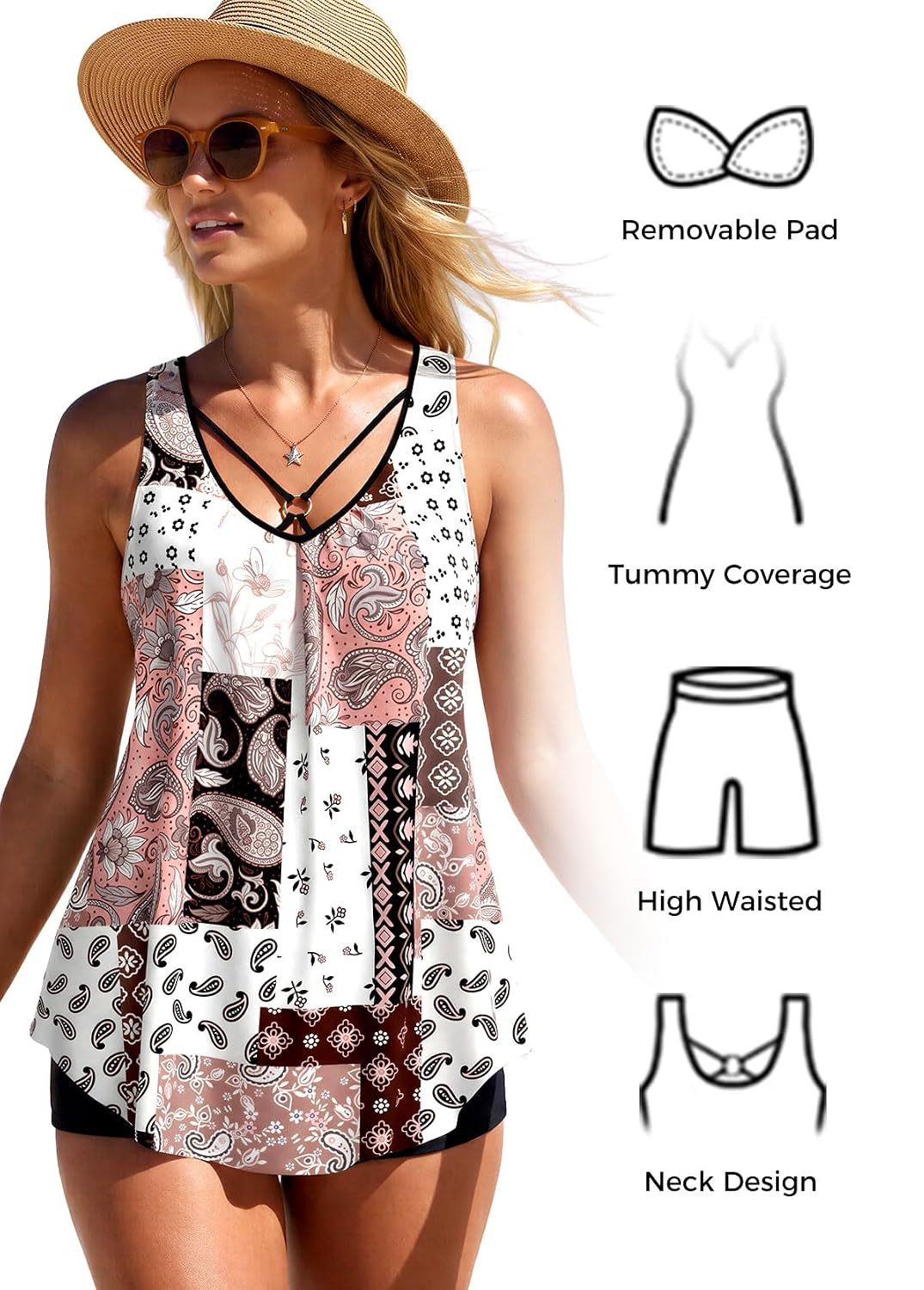 MODLILY Tummy Control Tankini with Metal Ring — image 6