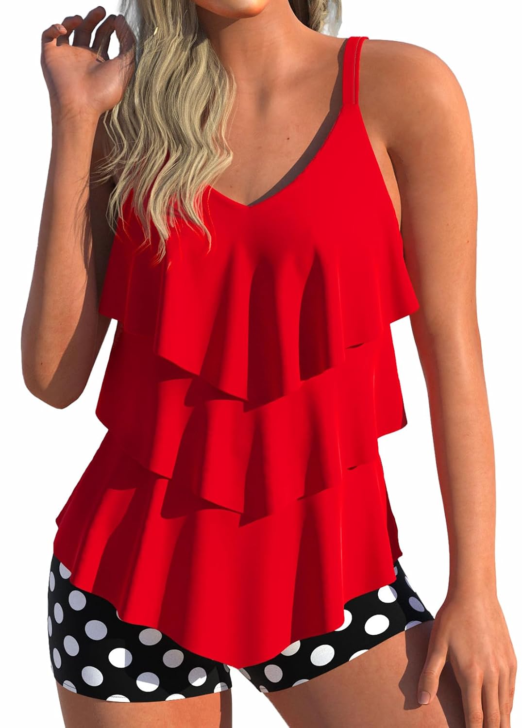 MODLILY Women's Layered Ruffle Tankini Swimdress — image 8