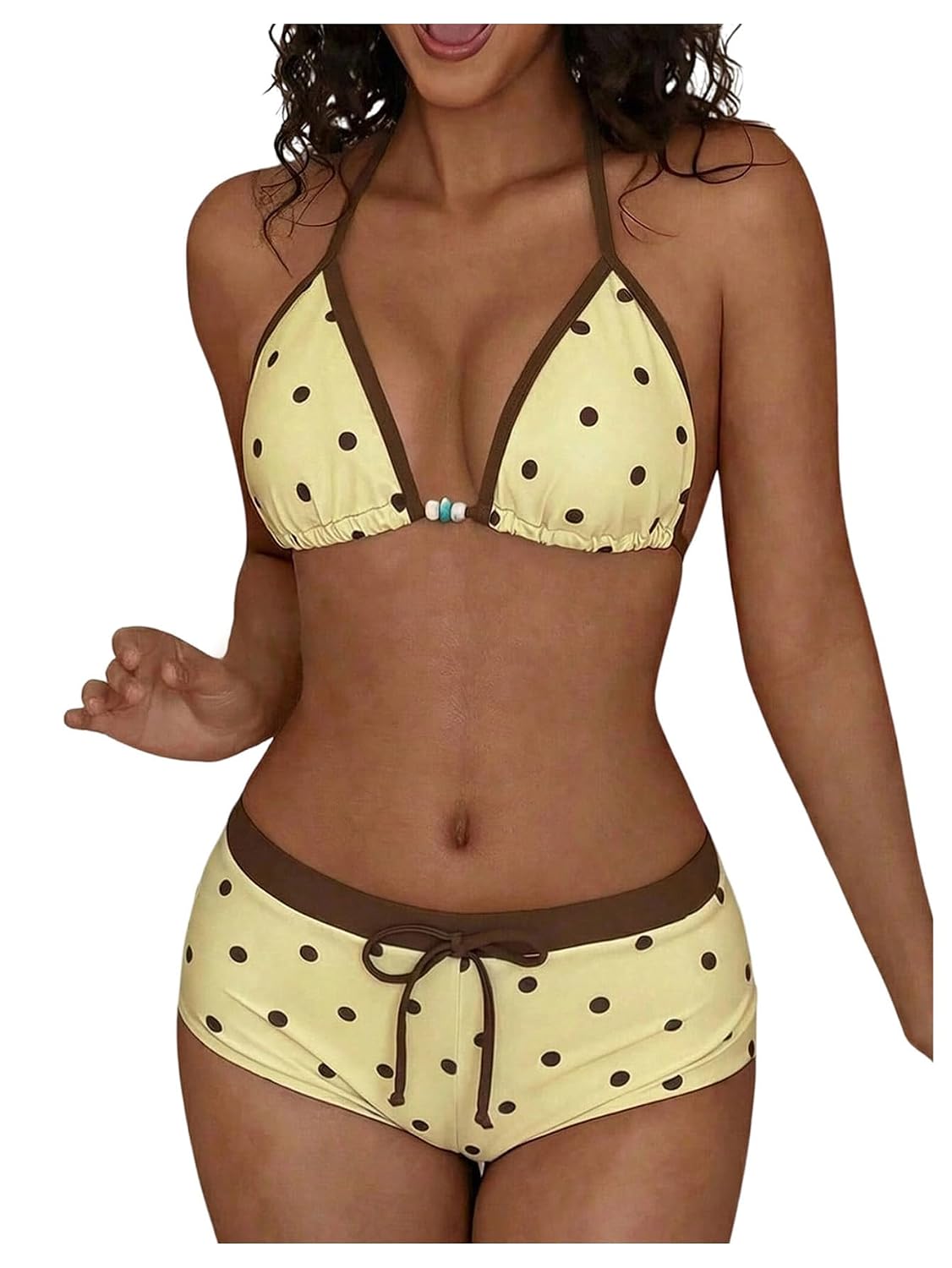 WDIRARA Polka Dot Halter Bikini Set