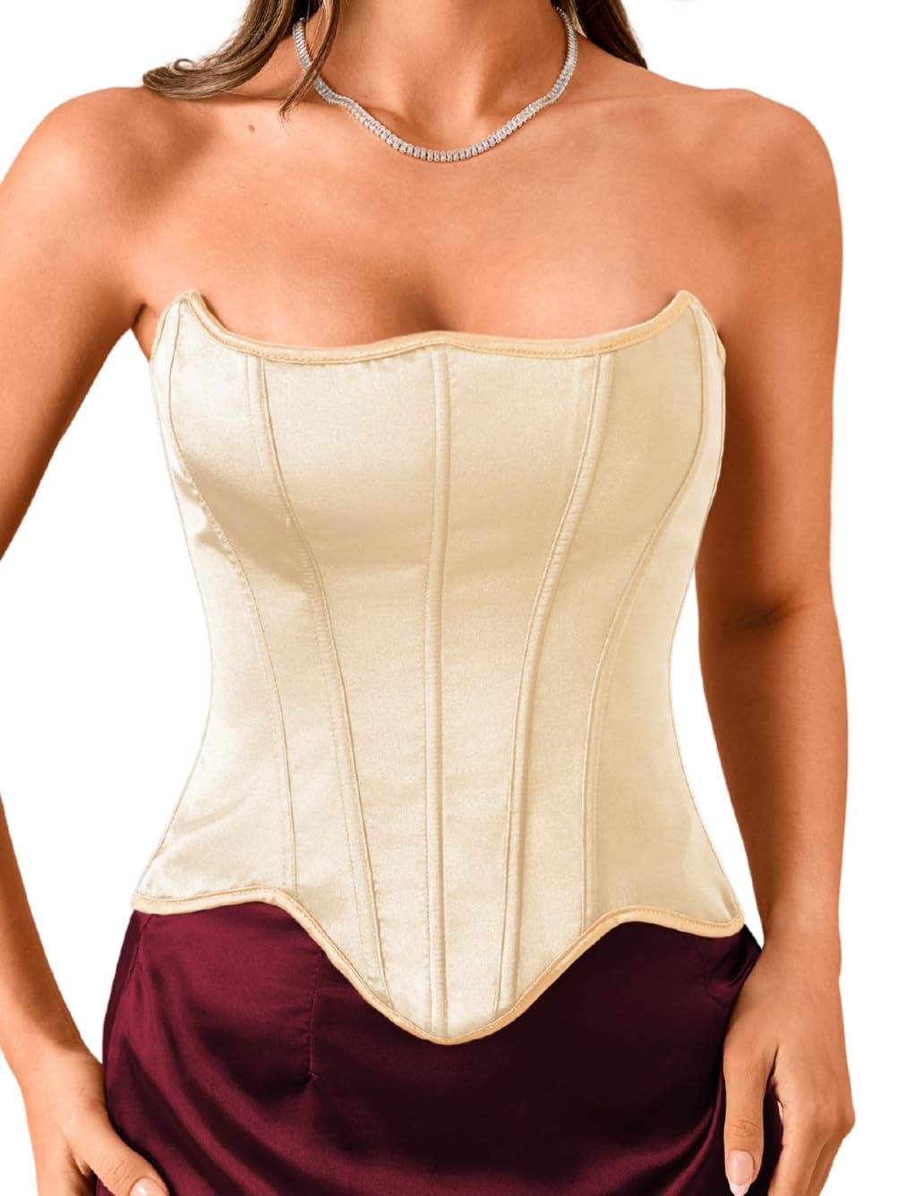 ChiaoLezhee Women's Strapless Satin Corset Bustier