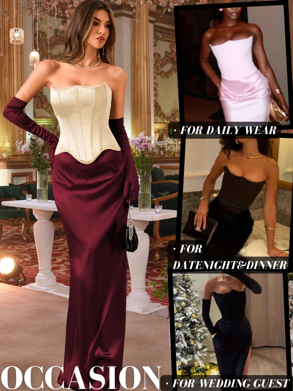 ChiaoLezhee Women's Strapless Satin Corset Bustier — image 5