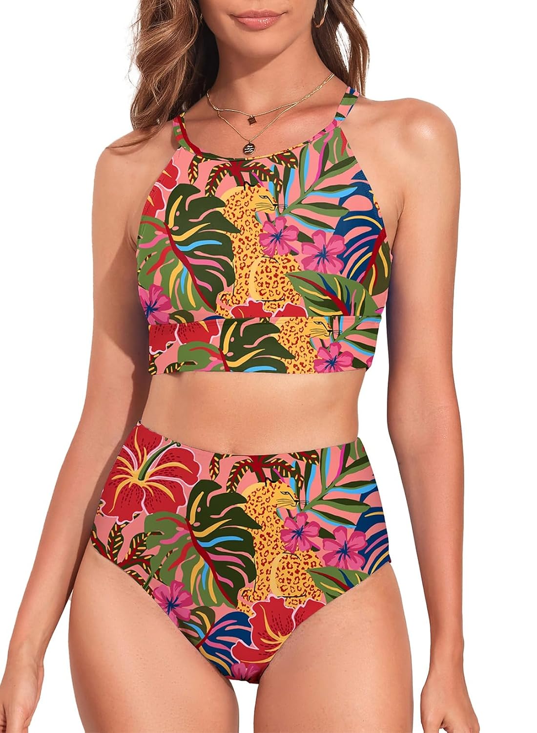 Herseas High Neck Tropical Leaf Bikini Set