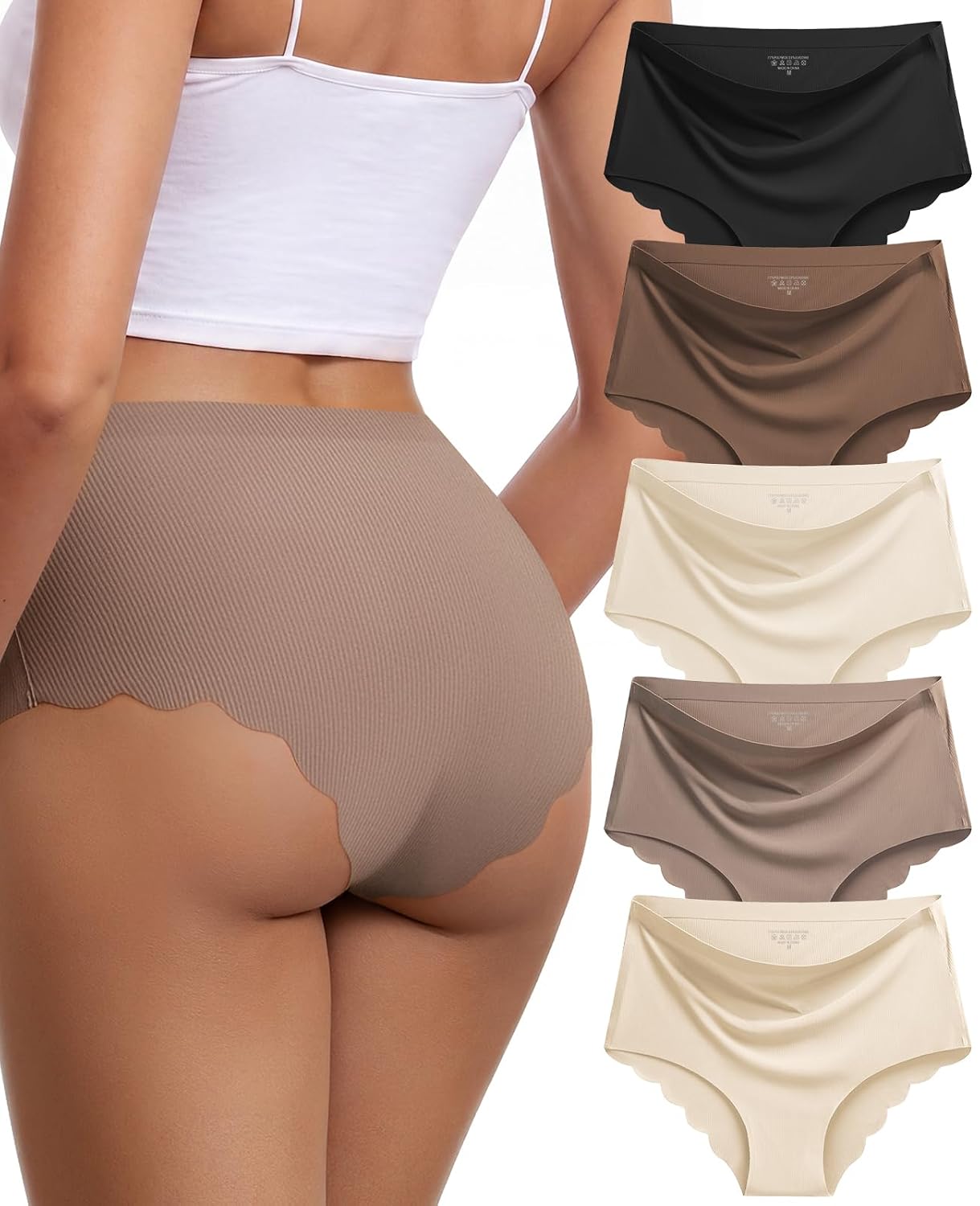 SDEOER Women's High Waisted Seamless Panties 5 Pack
