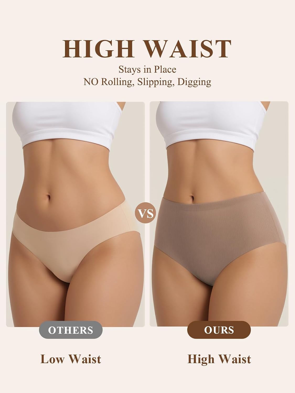 SDEOER Women's High Waisted Seamless Panties 5 Pack — image 3