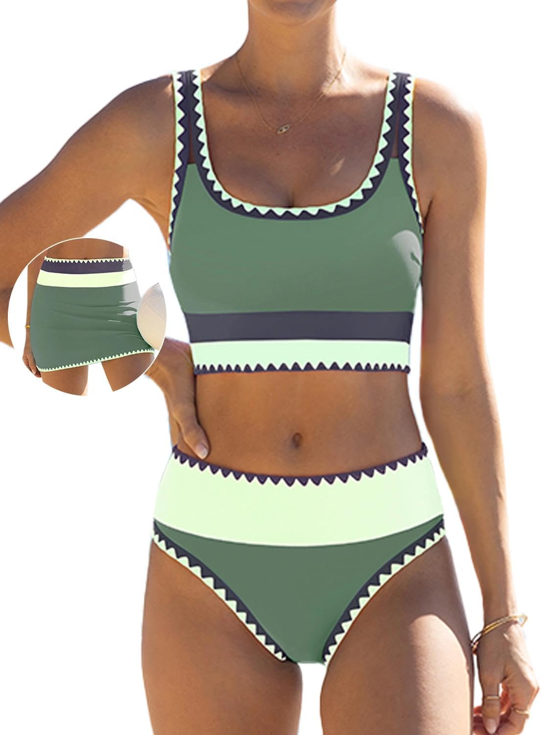 Popvil Women's Tummy Control Swimsuit with Skirt