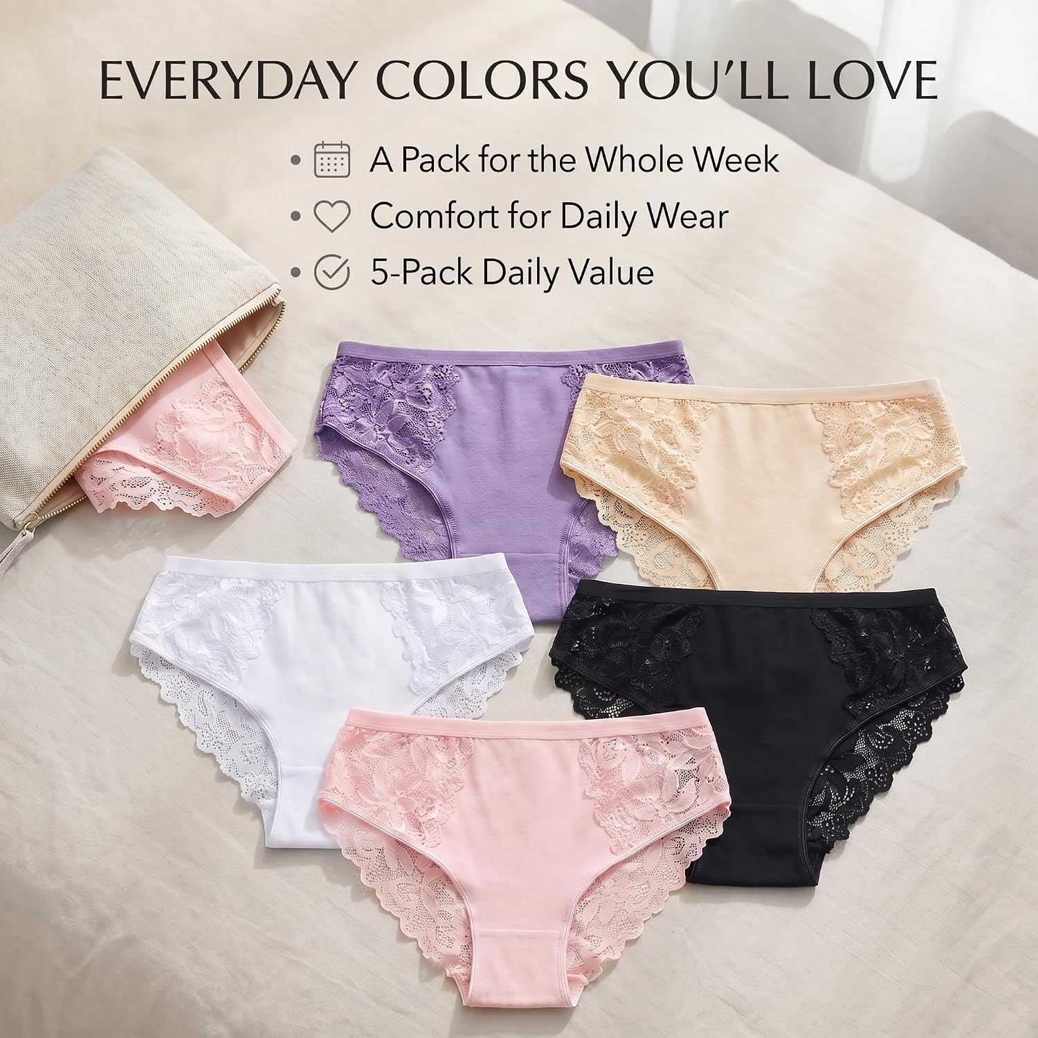 Lovirina Women's 5-Pack Lace Cheeky Bikini Briefs — image 7
