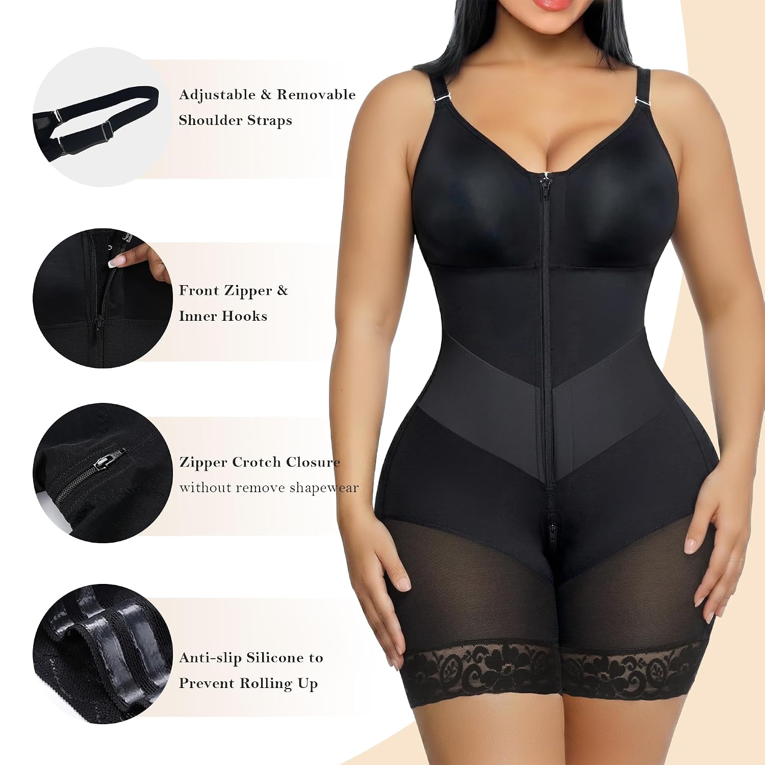 YIANNA Full Body Shaper with Zipper Crotch — image 5
