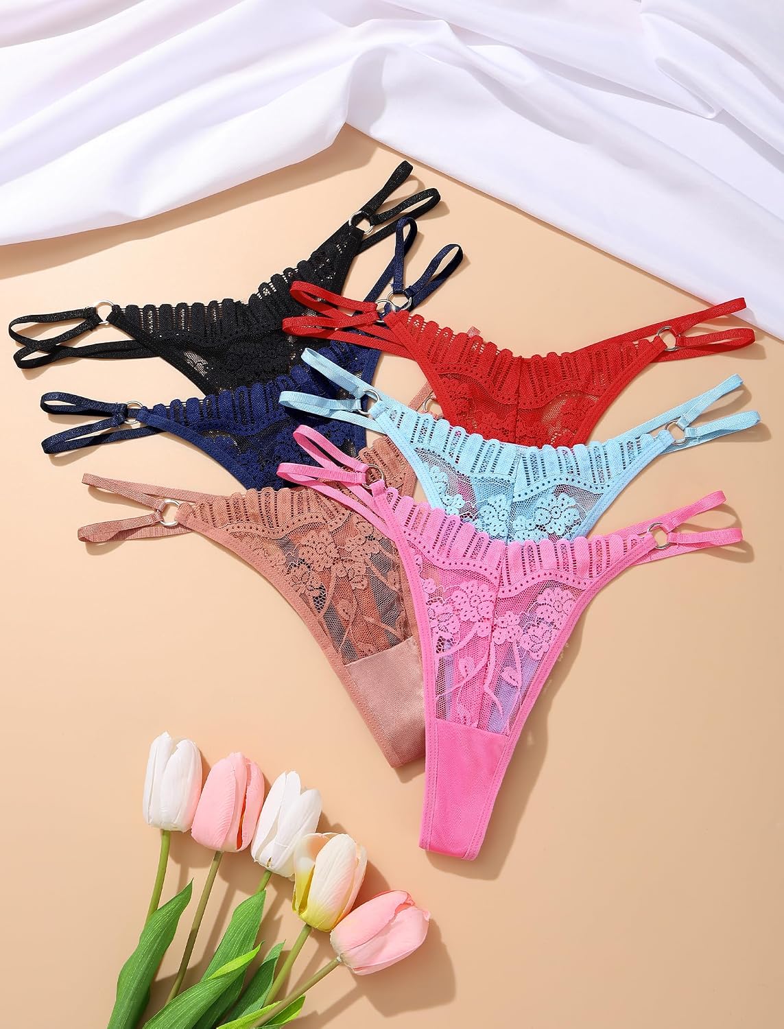 JUYINA Women's Lace Thong Underwear 6-Pack — image 3