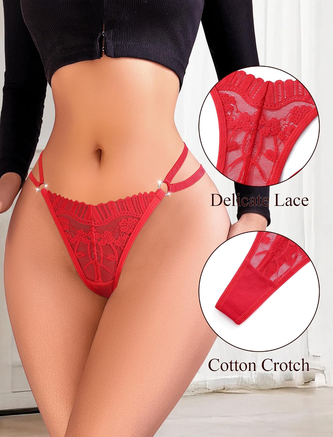 JUYINA Women's Lace Thong Underwear 6-Pack — image 4