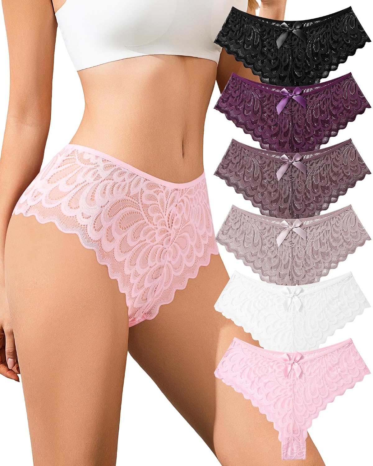 Neikuxia Low Rise Lace Bikini Panty Pack