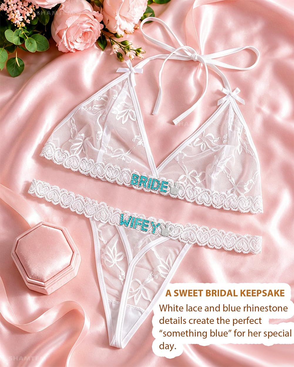 SHAMTEM White Lace Bridal Bra and Panty Set — image 5