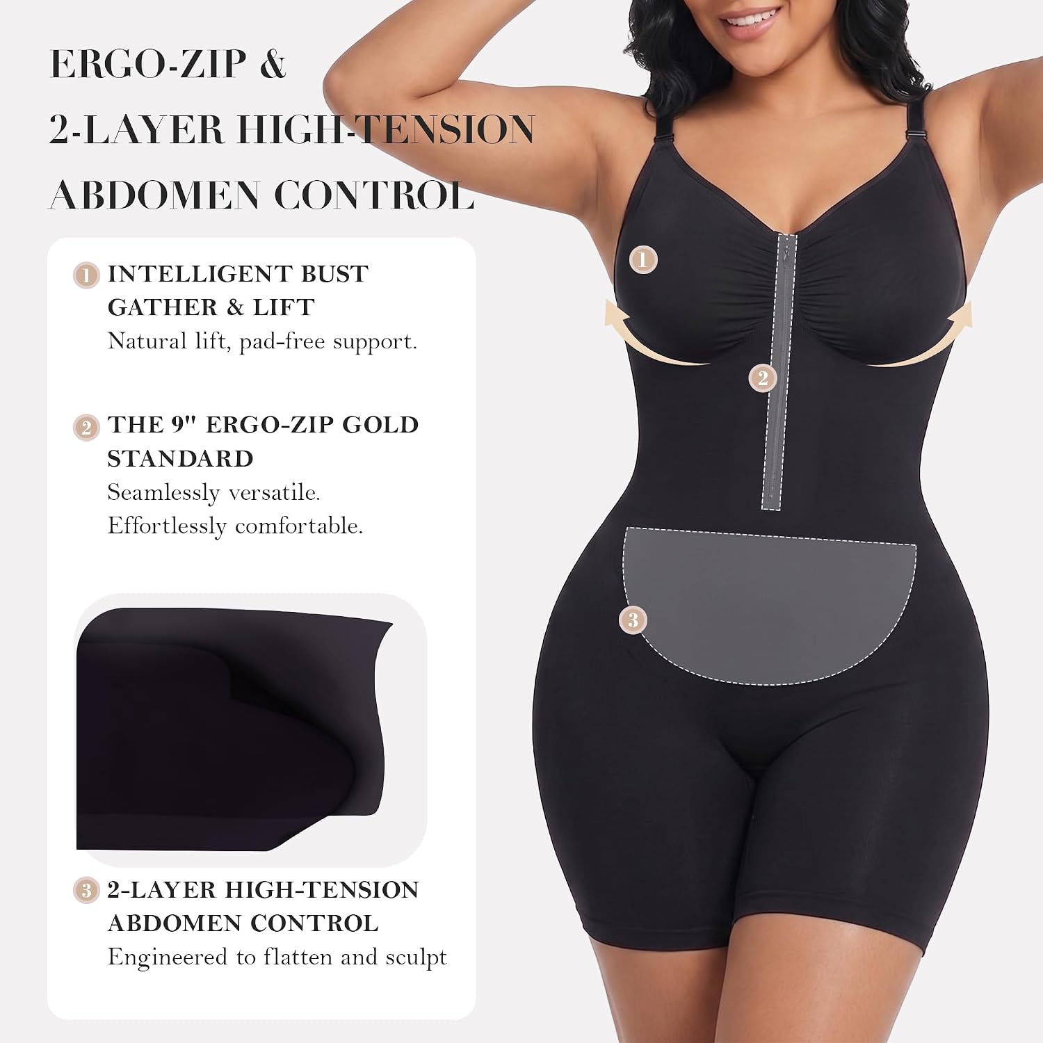 YIANNA Seamless Zip-Up Tummy Control Bodysuit — image 2