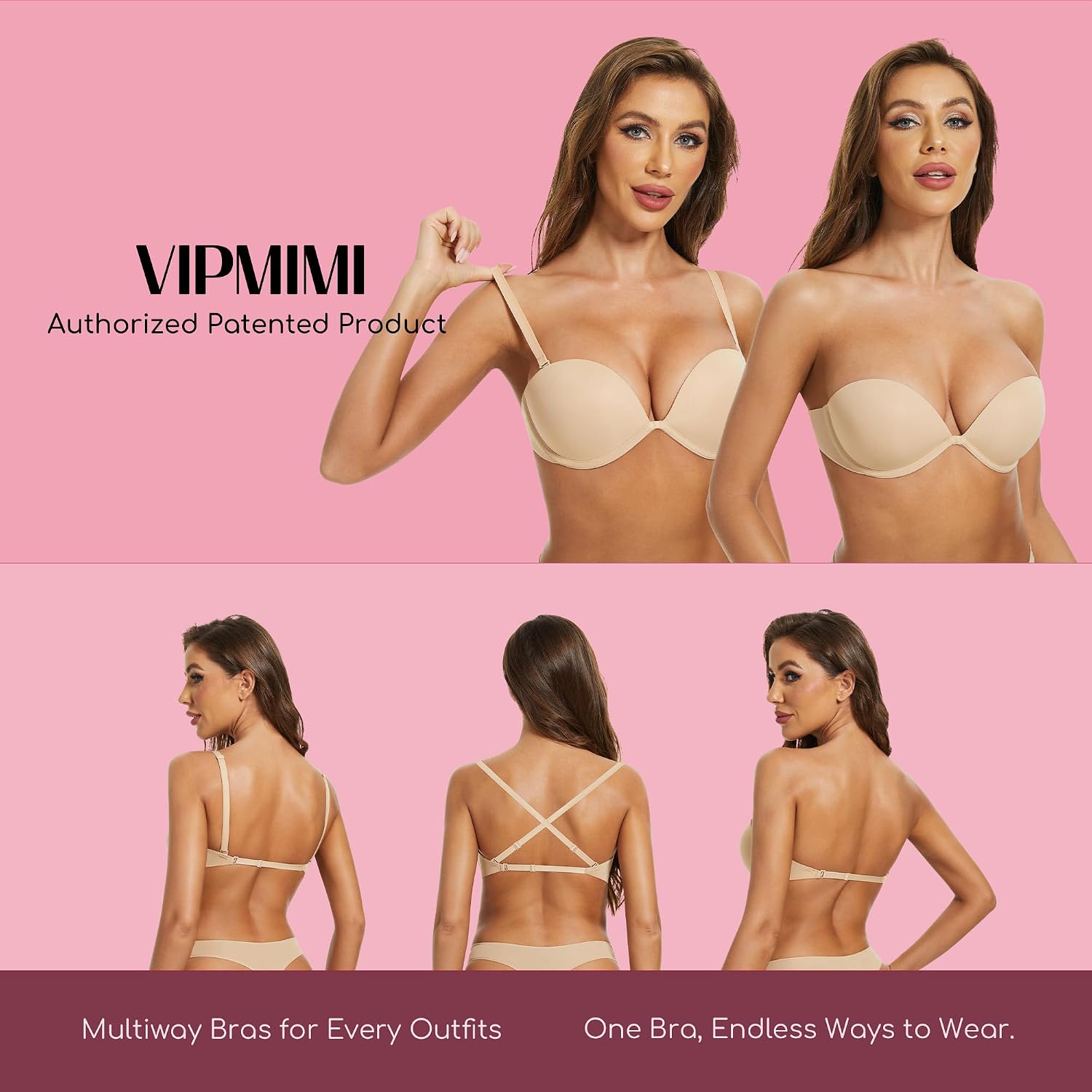 VIPMIMI Women's Strapless Push Up Bra Multiway Support