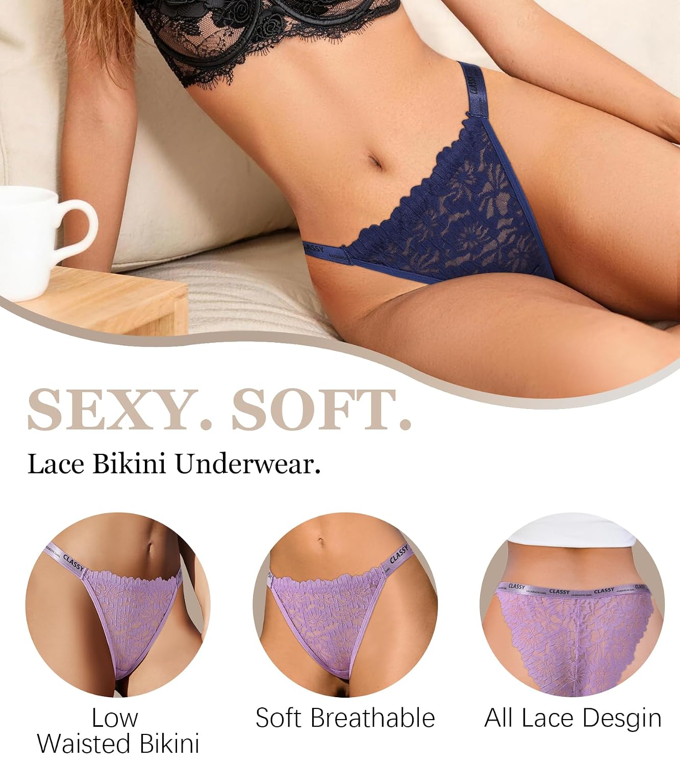 Redfree Lace Bikini Panties 6-Pack for Women — image 3