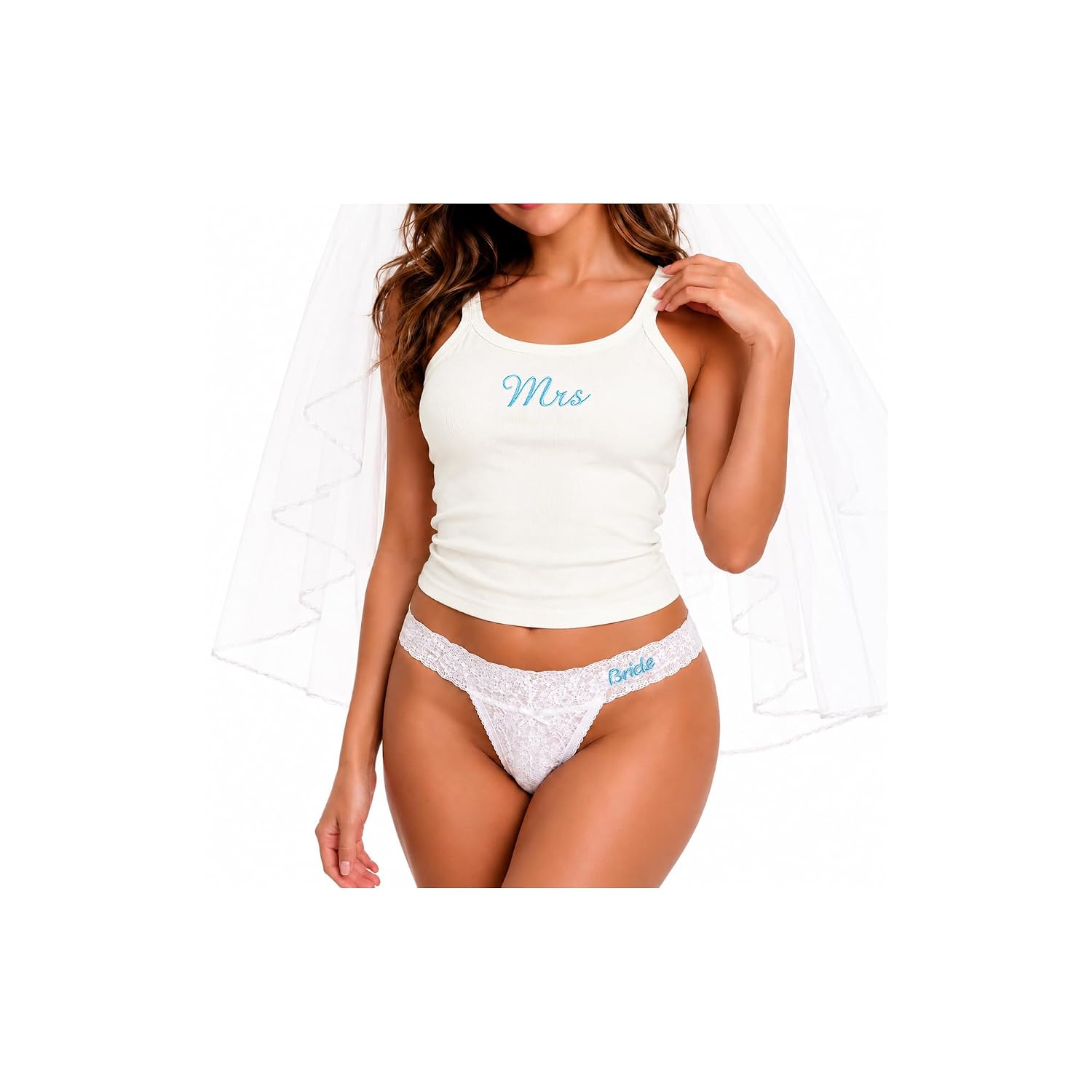 DLSIXNCO Bridal Mrs Tank and Lace Thong Set