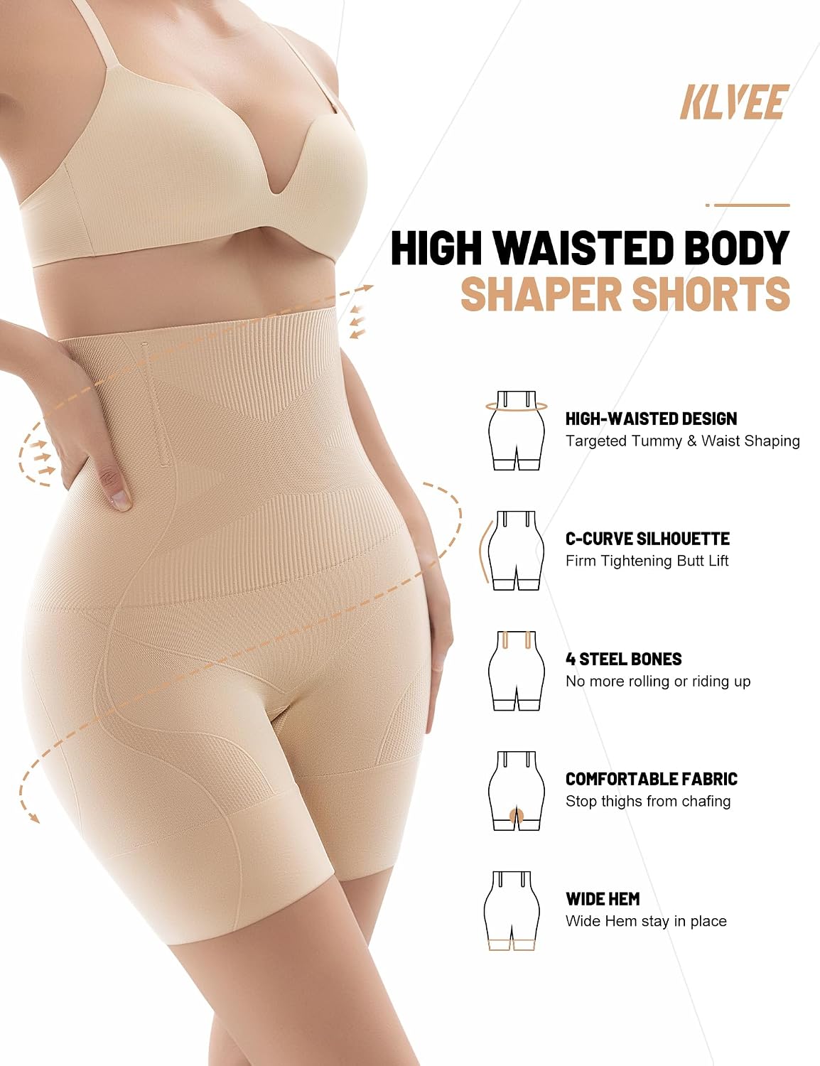 KLVEE High Waisted Tummy Control Shapewear Shorts — image 2