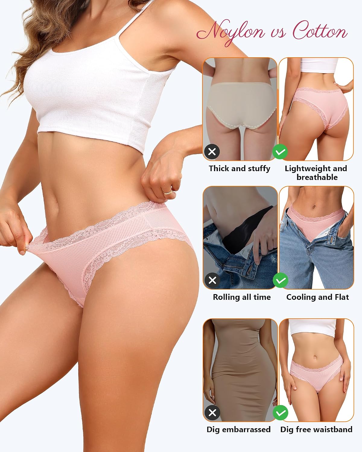 Aijolen Women's Lace Cheeky Bikini Panties 6-Pack — image 6