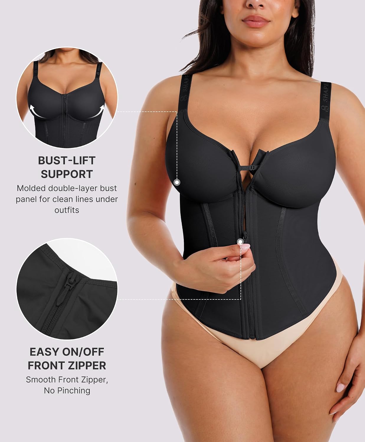 SHAPELLX Corset Top with Zipper Waist Trainer — image 5