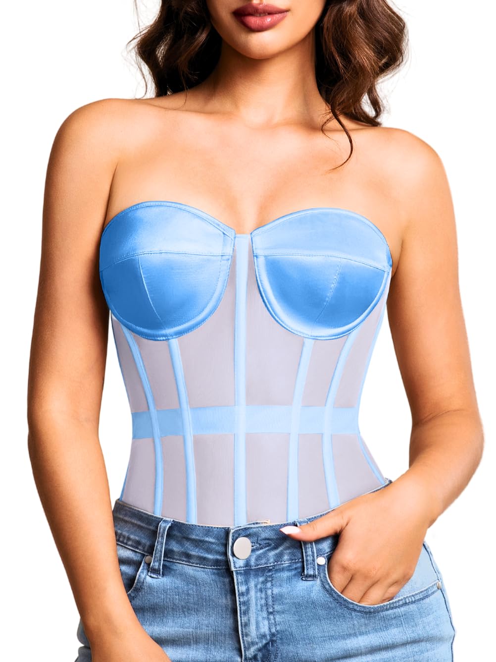 Kaei&Shi Women's Strapless Mesh Corset Bustier — image 2