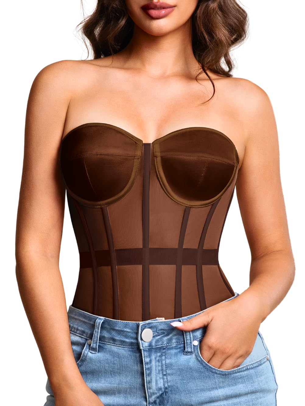 Kaei&Shi Women's Strapless Mesh Corset Bustier — image 3