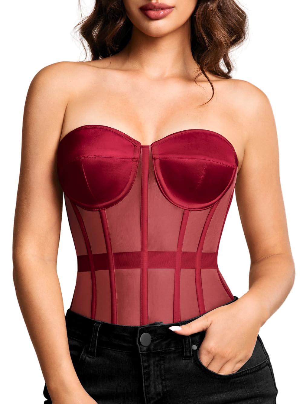 Kaei&Shi Women's Strapless Mesh Corset Bustier — image 4
