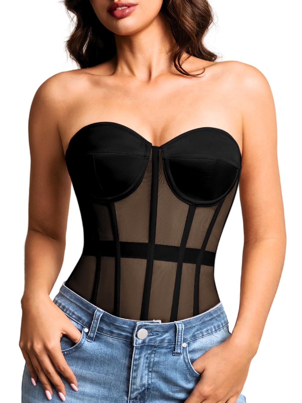 Kaei&Shi Women's Strapless Mesh Corset Bustier — image 6