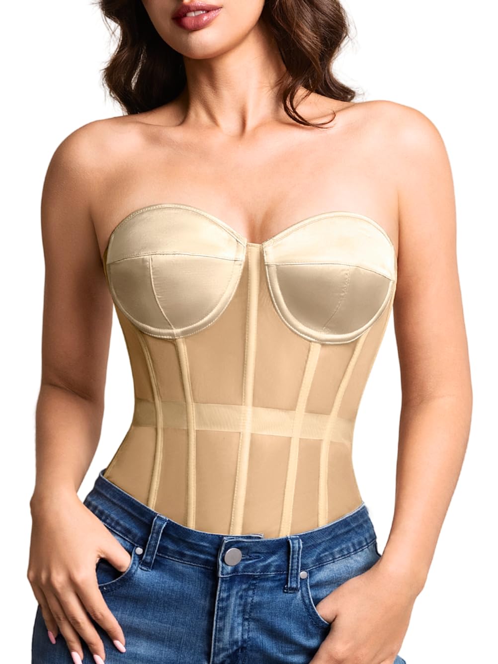 Kaei&Shi Women's Strapless Mesh Corset Bustier — image 7