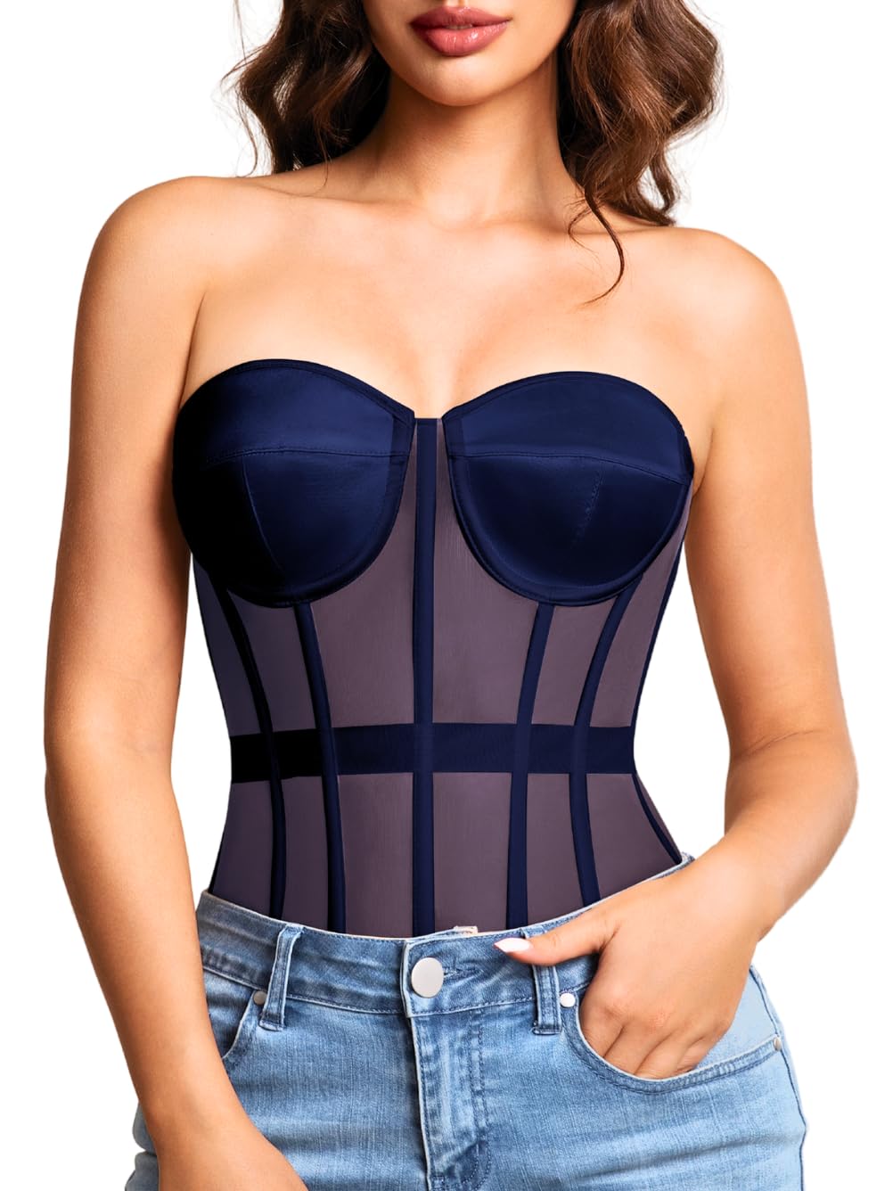 Kaei&Shi Women's Strapless Mesh Corset Bustier — image 8