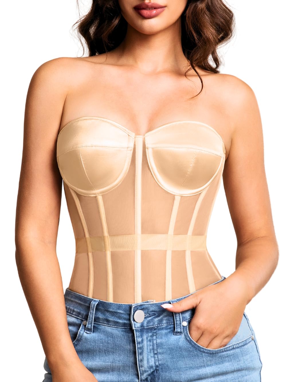 Kaei&Shi Women's Strapless Mesh Corset Bustier — image 9