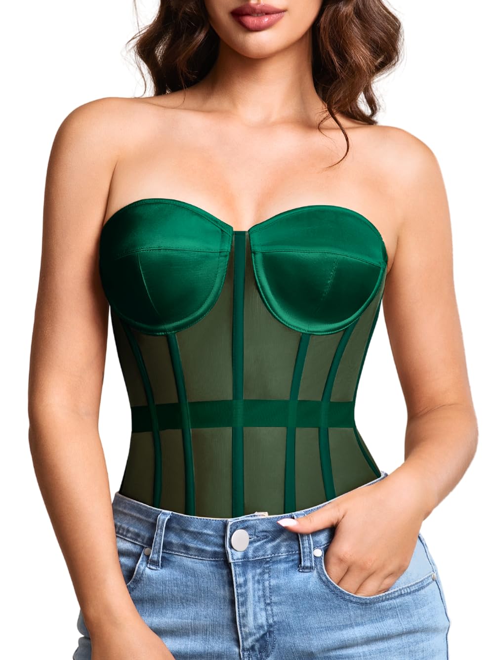 Kaei&Shi Women's Strapless Mesh Corset Bustier — image 12