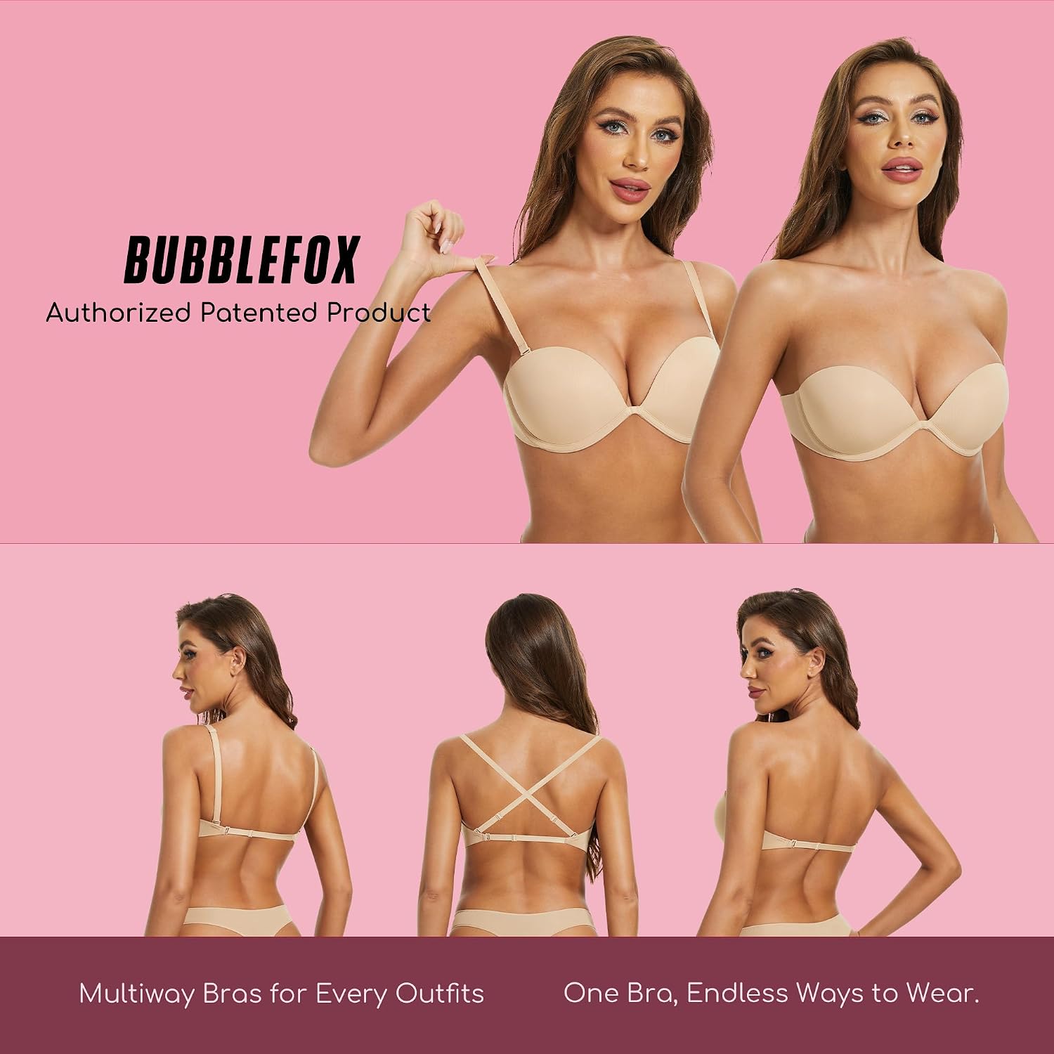BUBBLEFOX Women's Strapless Push Up Bra Non Slip Low Back